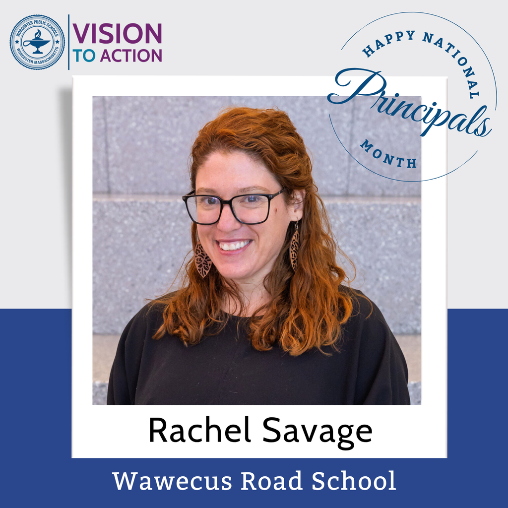 A graphic of Rachel Savage, Principal at Wawecus Road School, with their headshot in the center.