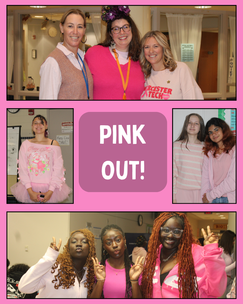students and staff wearing pink in support of breast cancer awareness month