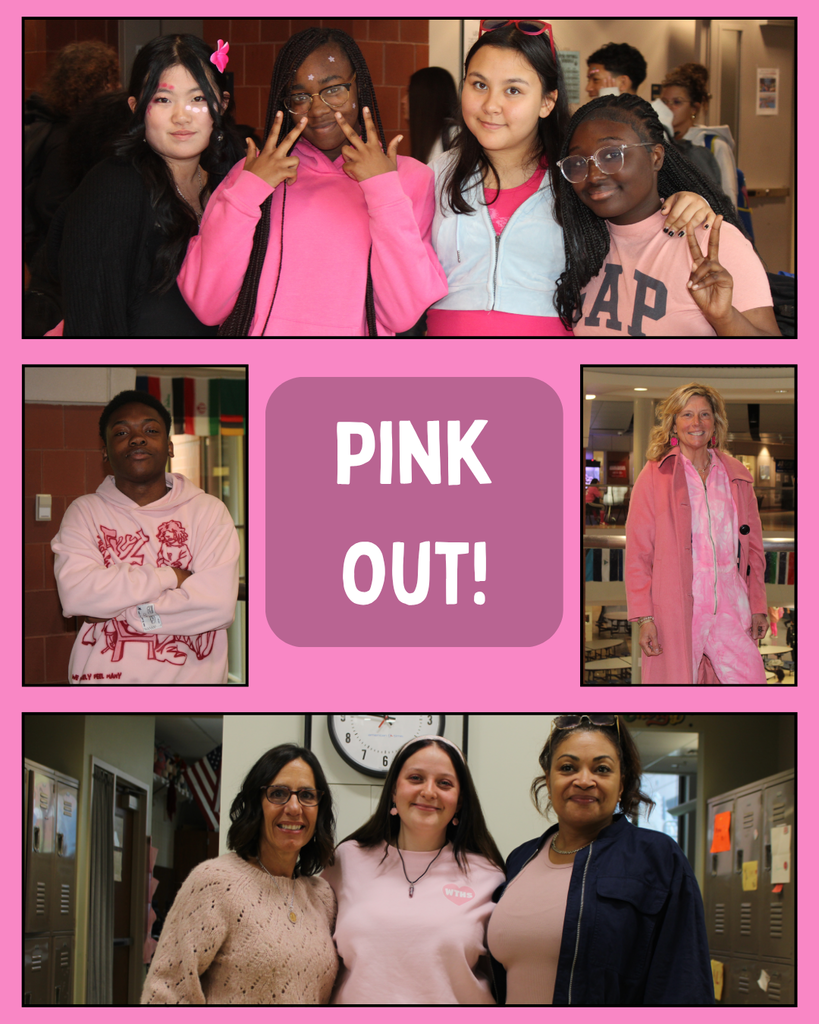 students and staff wearing pink in support of breast cancer awareness month