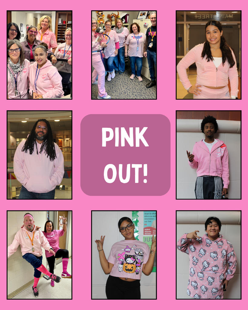 students and staff wearing pink in support of breast cancer awareness month