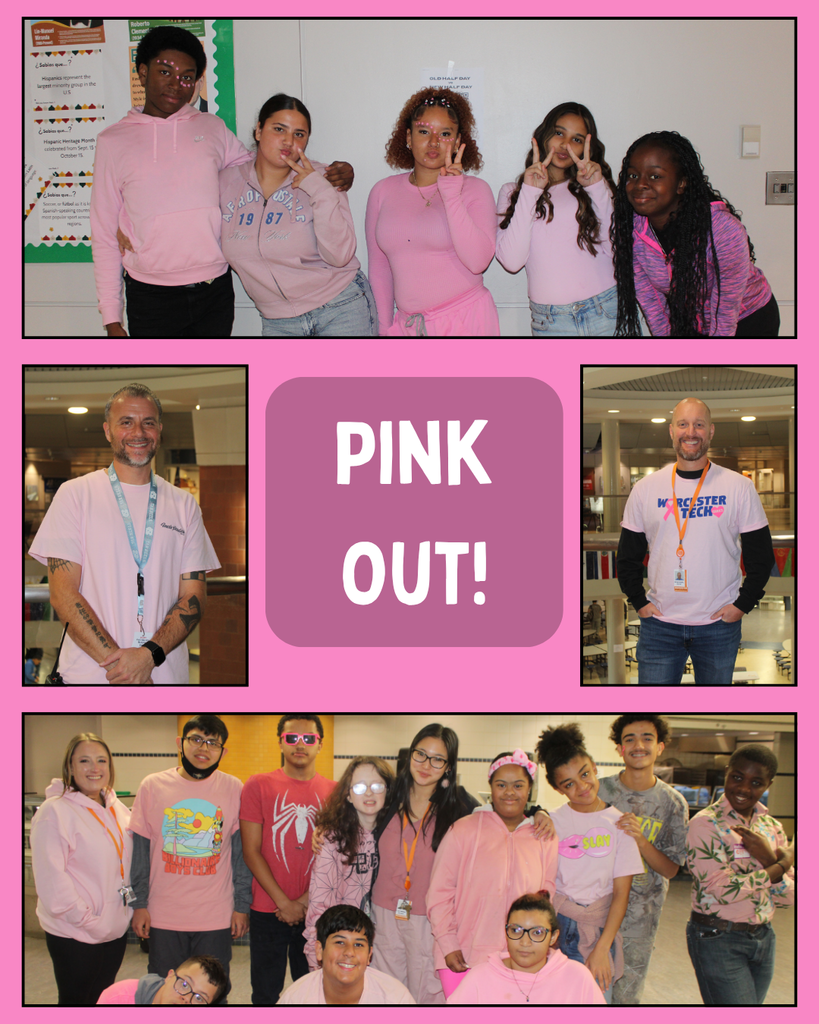 students and staff wearing pink in support of breast cancer awareness month