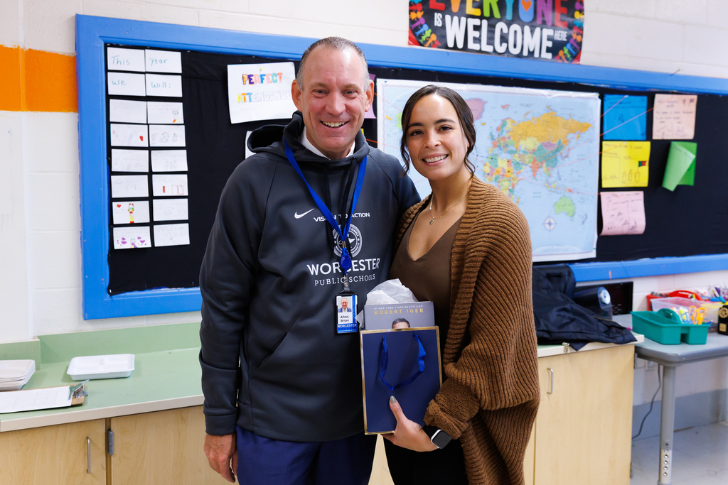 Superintendent Allen stands with ESL teacher Natasha Mateo.