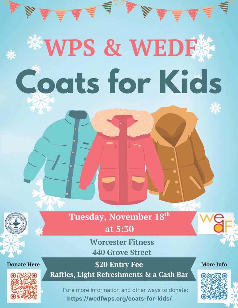 Poster for a Coats for Kids event, featuring three coats and event details.