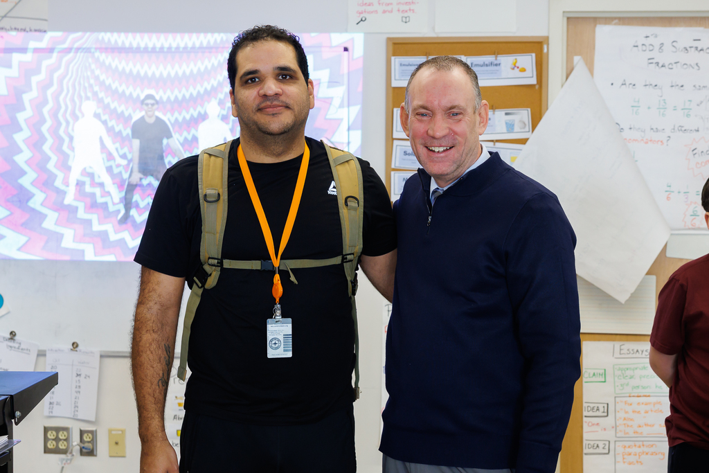 Superintendent Allen stands alongside Luis Maldonado of Woodland Academy & Claremont Academy.