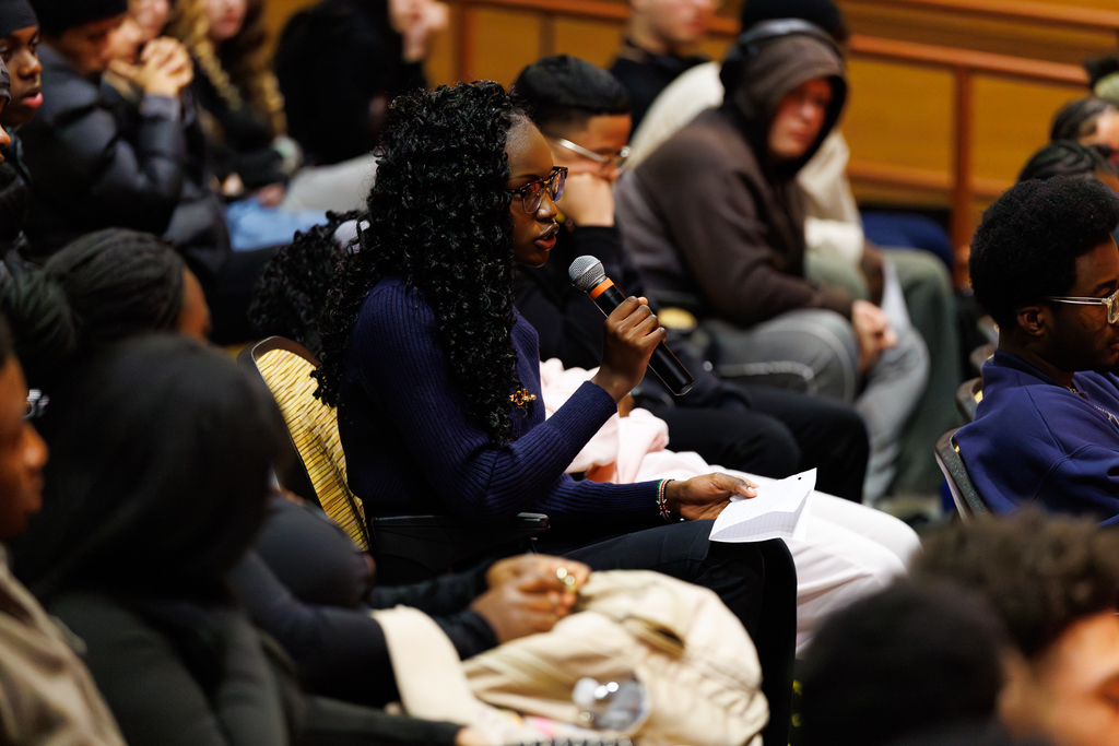 A North High students asks a question during a Q/A with Congressman Jim McGovern.