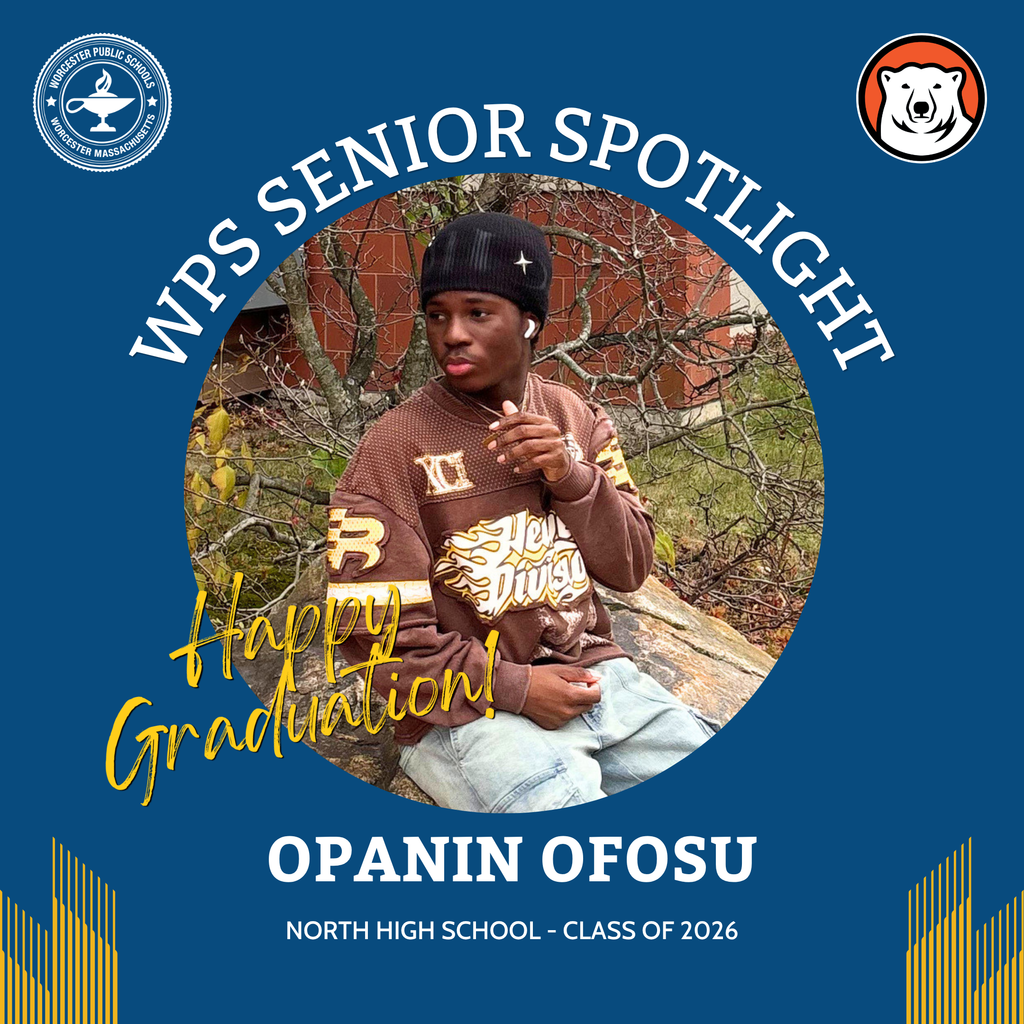 A senior spotlight graphic featuring an image of Opanin Ofosu, and the words "North High School Class of 2026".