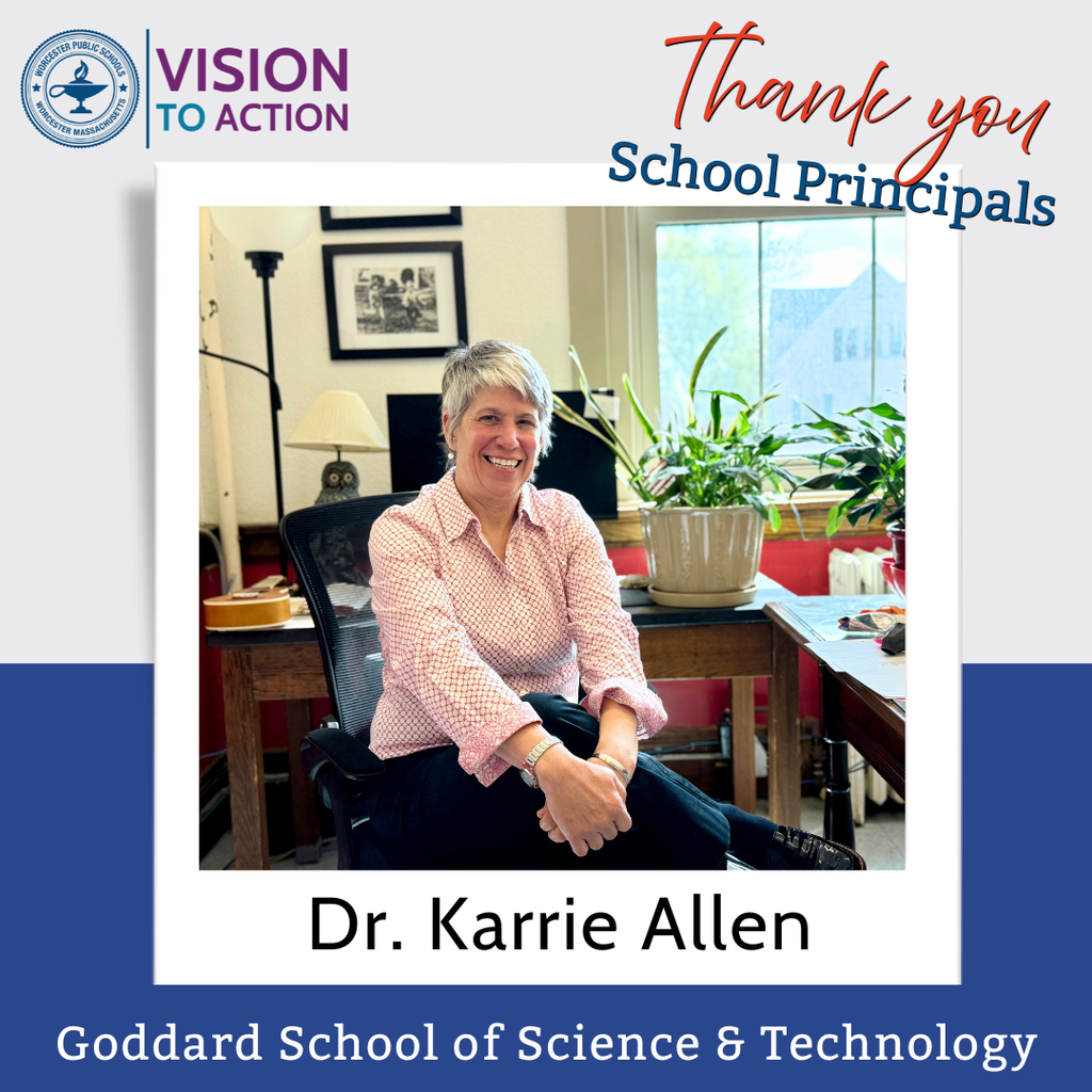 Dr. Karrie Allen, Principal of Goddard School of Science & Technology, smiles in her office