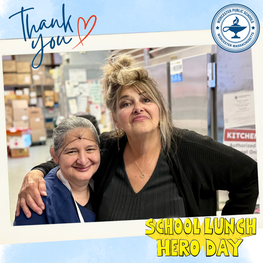 Two women smile for a photo, with "Thank You" and "School Lunch Hero Day" text.
