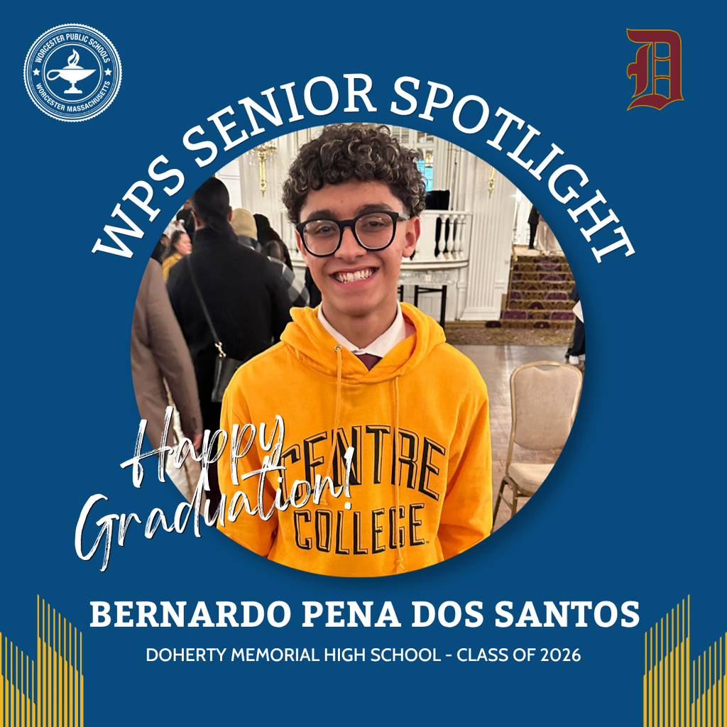 A senior spotlight graphic of Bernardo Pena Dos Santos of Doherty Memorial High School