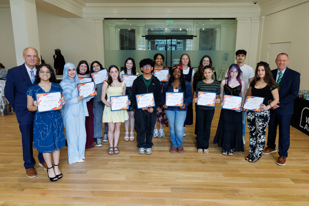 Senior in the Arts Award winners stand with Superintendent Brian E. Allen and Mayor Joseph M. Petty.