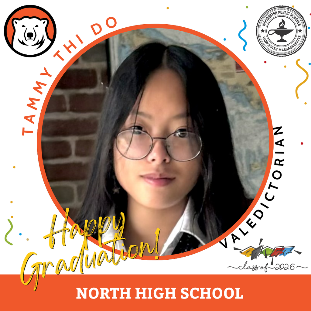 Tammy Thi Do, Valedictorian of North High School's Class of 2026, is celebrated with a graduation graphic.