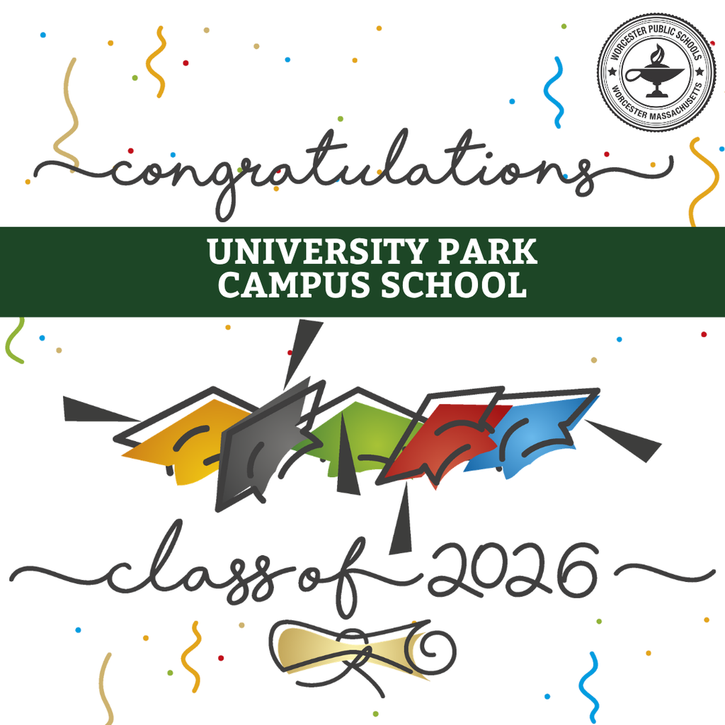 Congratulations to the University Park Campus School Class of 2026, with colorful graduation caps and confetti.