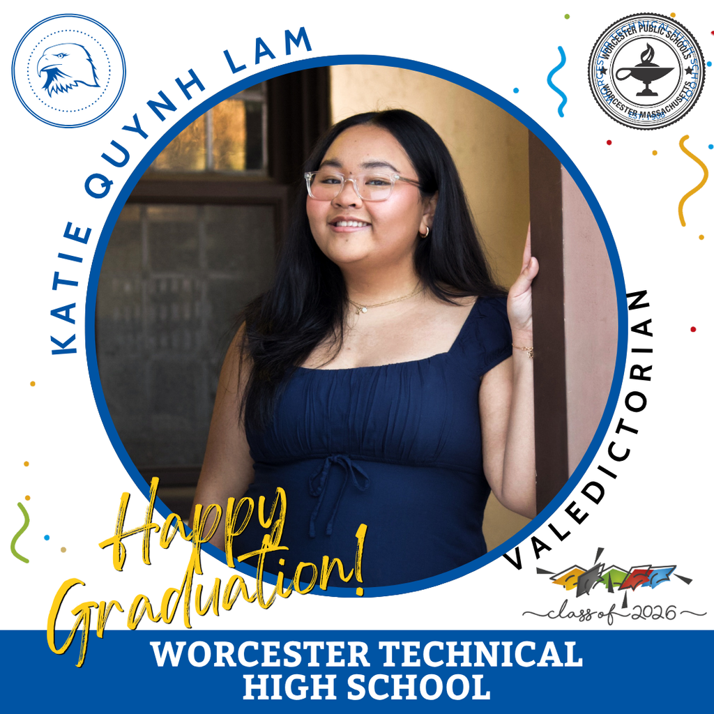 Katie Quynh Lam, Valedictorian of Worcester Technical High School, class of 2026, smiles brightly.
