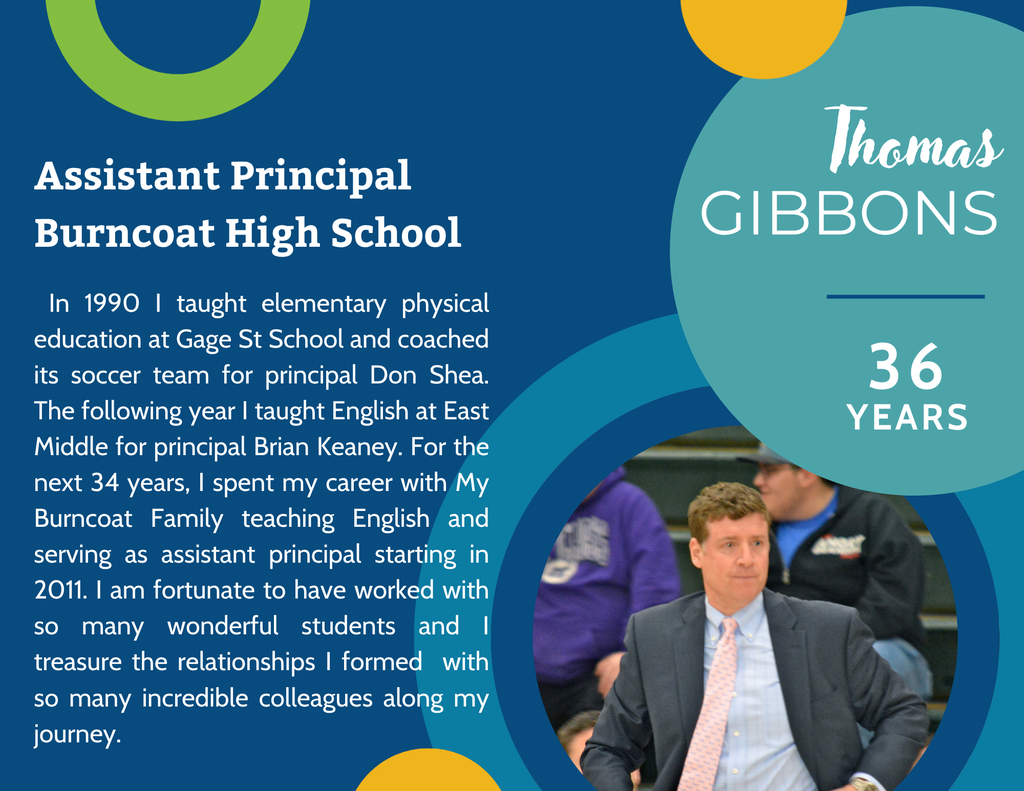 Assistant Principal Thomas GIBBONS of Burncoat High School, with 36 years of experience.