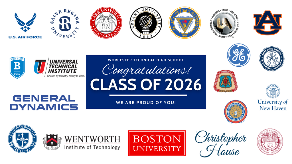College and career placement logos for Worcester Technical High School.