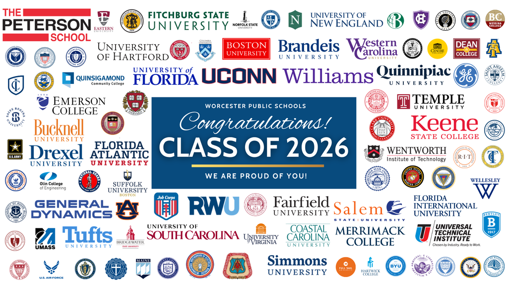 College and career placement logos for Worcester Public Schools.