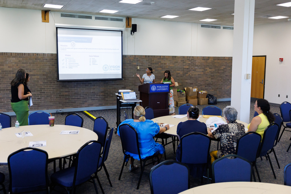 WPS Wraparound Coordinators give a presentation to families.