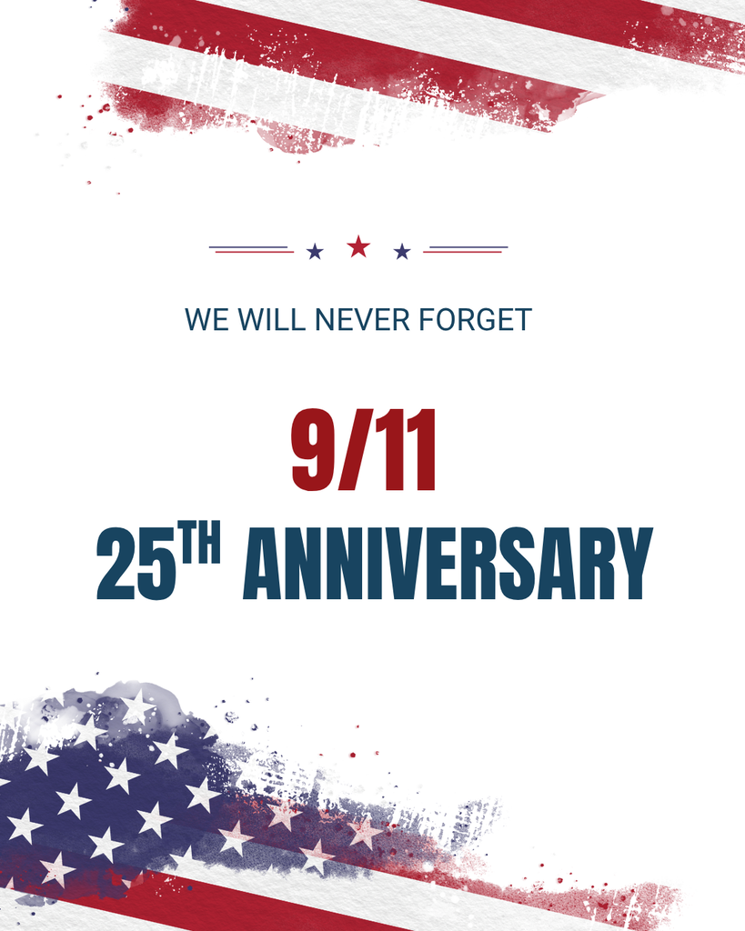 This is a cover post for a 9/11 post, where it shows the country's flag and it also states that it is the 25th anniversary of the holiday. 