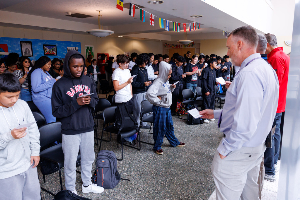 Student-athletes at Claremont Academy and University Park recite the student Pledge Against Racism.