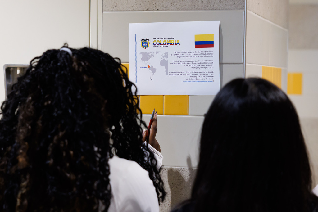 Students work on a scavenger hunt.