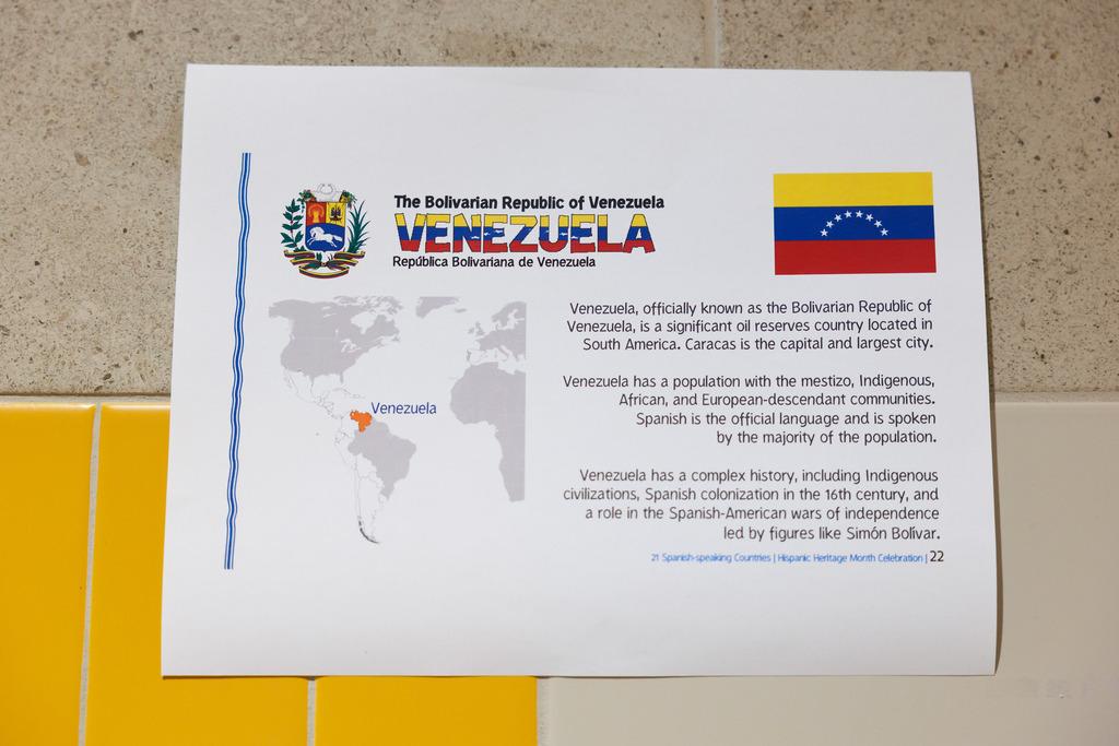 A worksheet featuring facts about Venezuela.
