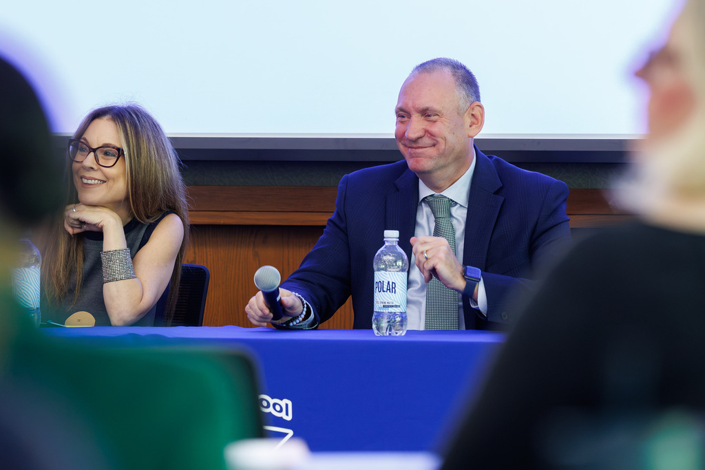 Superintendent Brian E. Allen smiles at the crowd during a Q/A.