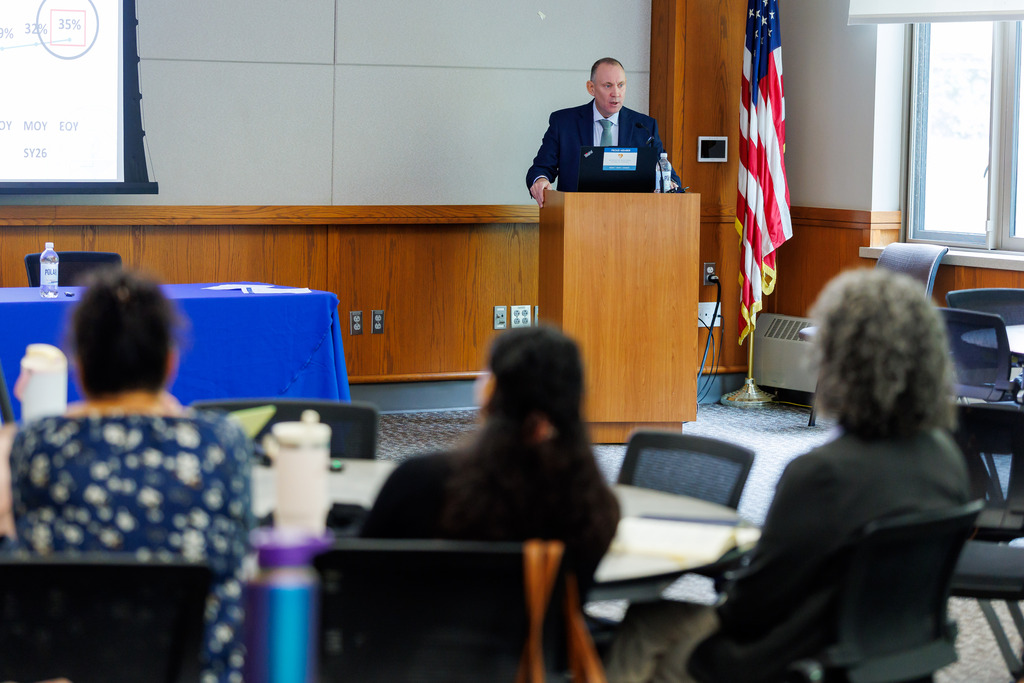 Superintendent Brian E. Allen speaks at the podium during an event.