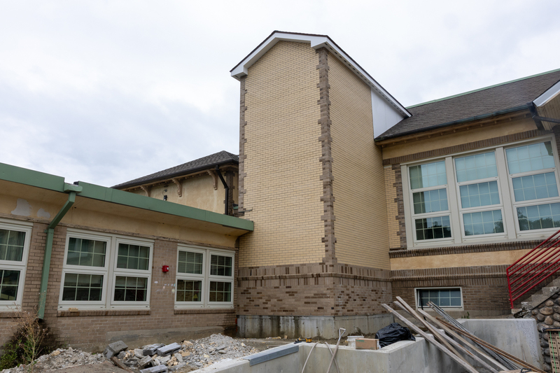 The elevator shaft construction at Thorndyke Road School.