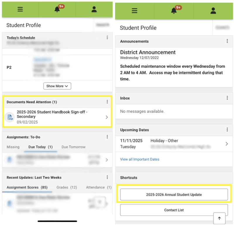 A screenshot of the mobile view of the WooEdu parent and student portals