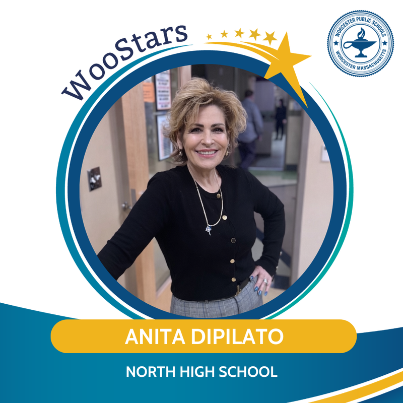 A WooStars graphic of Anita DiPilato of North High School.