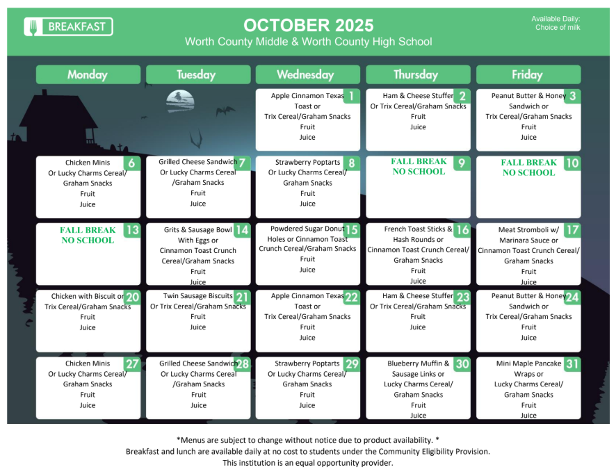 October Breakfast Menu