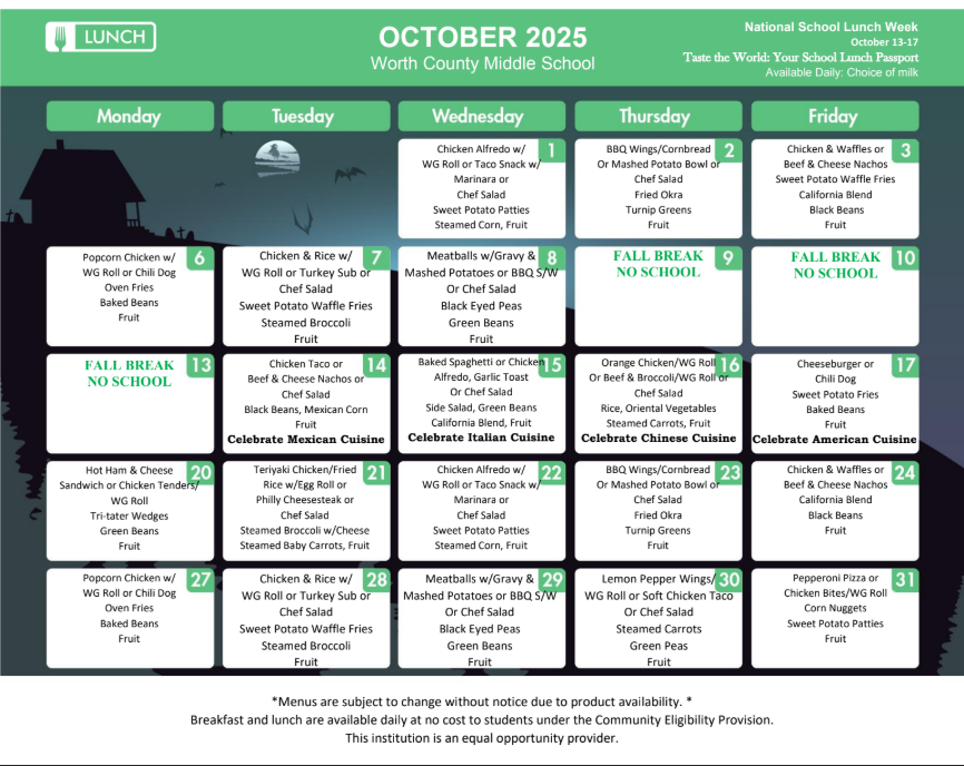 October Lunch Menu 