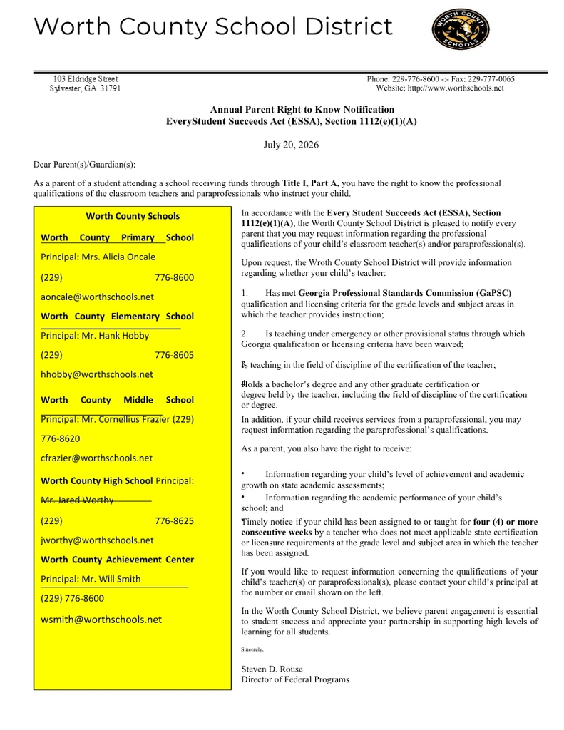 Parents' Right to Know 2026