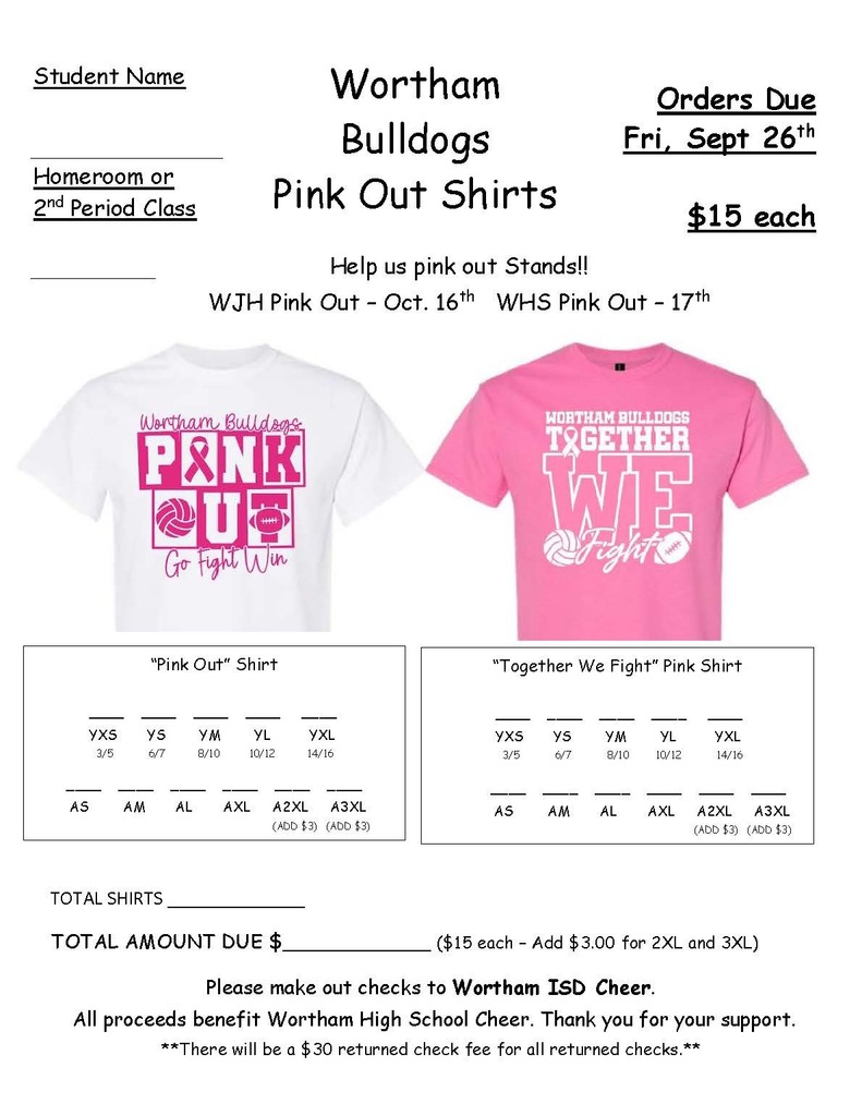 Pink Out Shirt Order Form