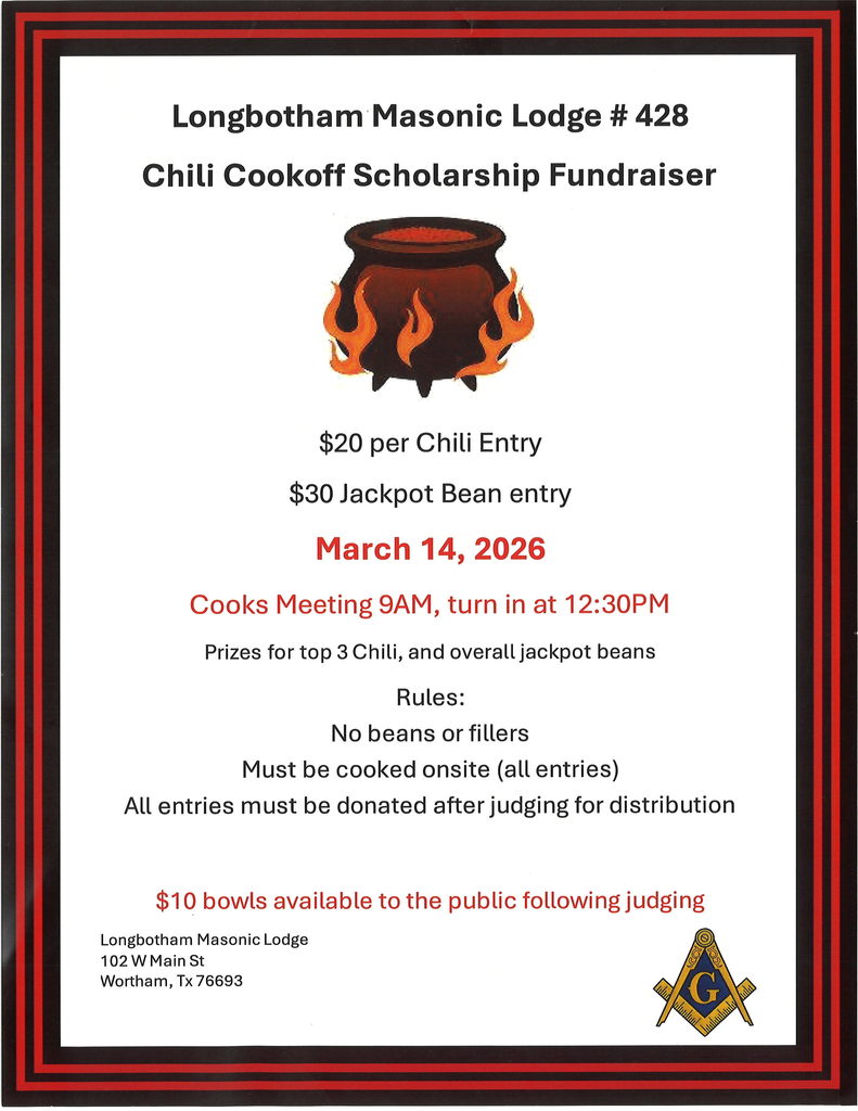 Longbotham Masonic Lodge Chili Cookoff Scholarship Fundraiser