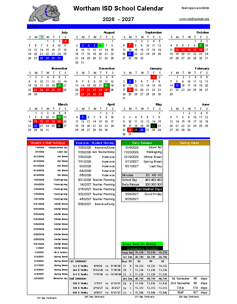 WISD 2026-2027 Calendar