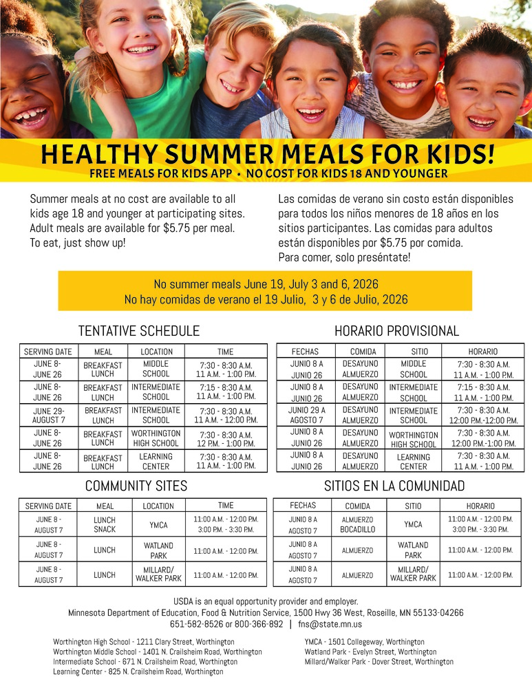 Summer Food Program Flyer with dates/times/locations 