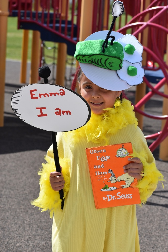 Student in Kindergarten dressed in costume - Green Eggs and Ham