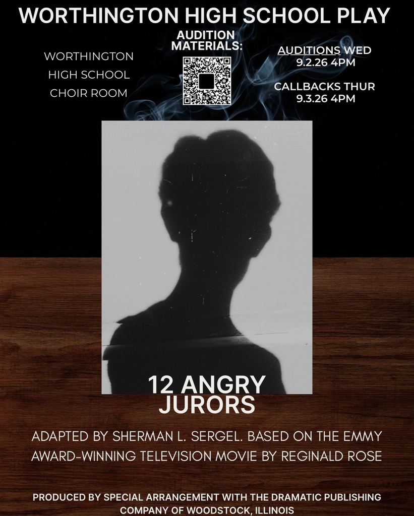 WHS Play 12 Angry Jurors with audition materials QR Code and information
