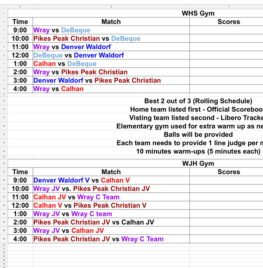 wray classic tournament schedule