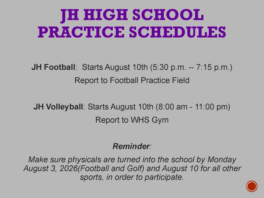 jh practice schedule