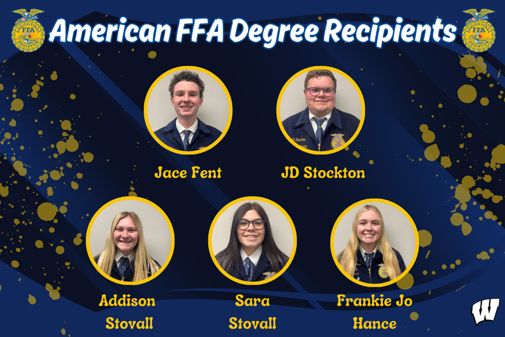 American FFA Degree Recipients, Jace Fent, JD Stockton, Addison Stovall, Sara Stovall, Frankie Jo Hance