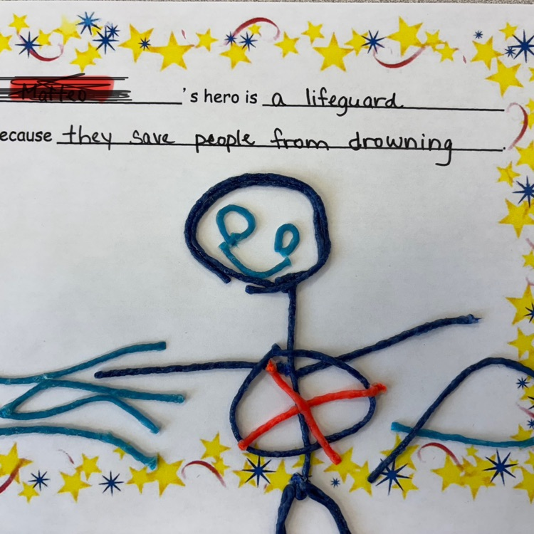 student showing lifeguard as a hero, using those parts and