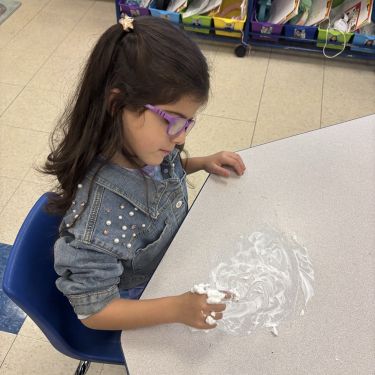 girl, writing and shaving cream