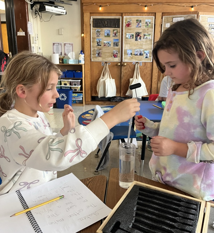 2 students experiment with a tuning fork
