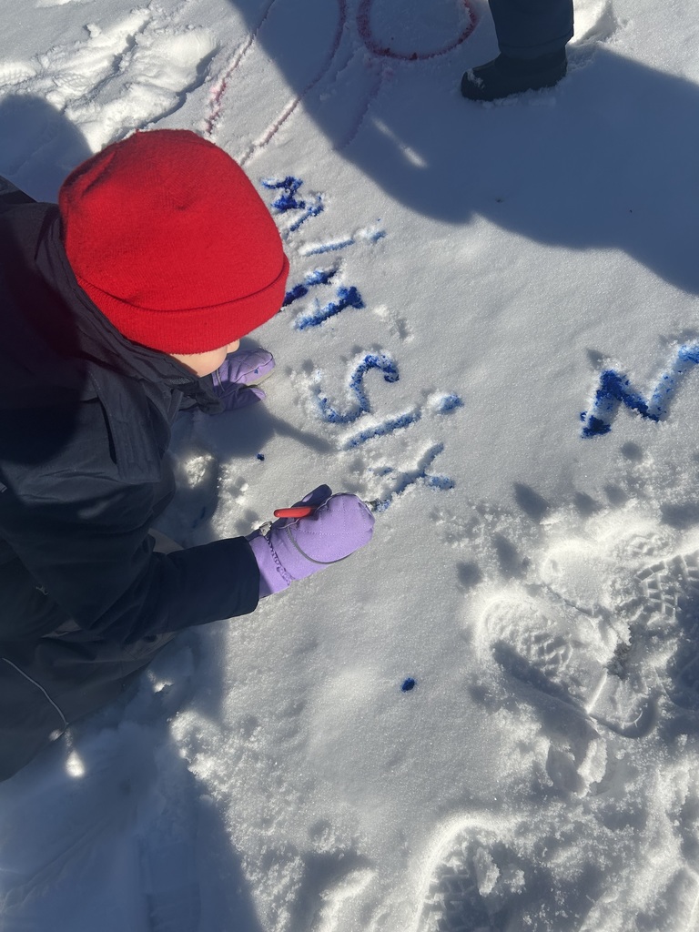 children  writing in the snow