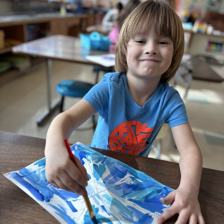 boy, painting, snowflake