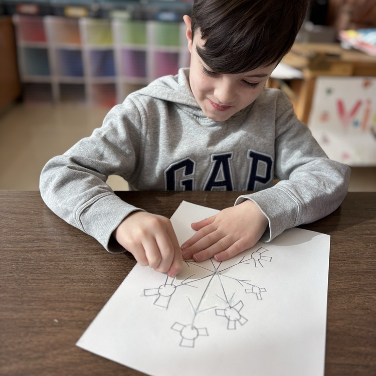 boy, drawing snowflake