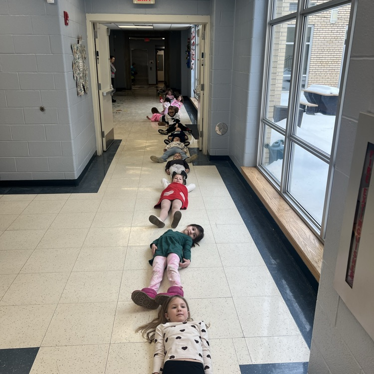 KRO made a 100 chain link for the 100th day of school and measured how long it was compared to the length of the students in our class