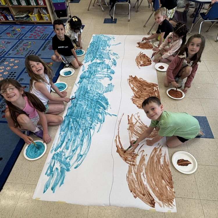 students painting